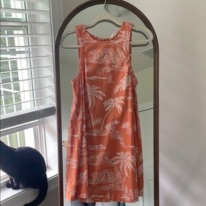 Orange Tropical Print Sleeveless Dress